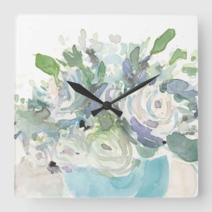 Vår Arrangemangare - vattenfärgsBouquet Fyrkantig Klocka