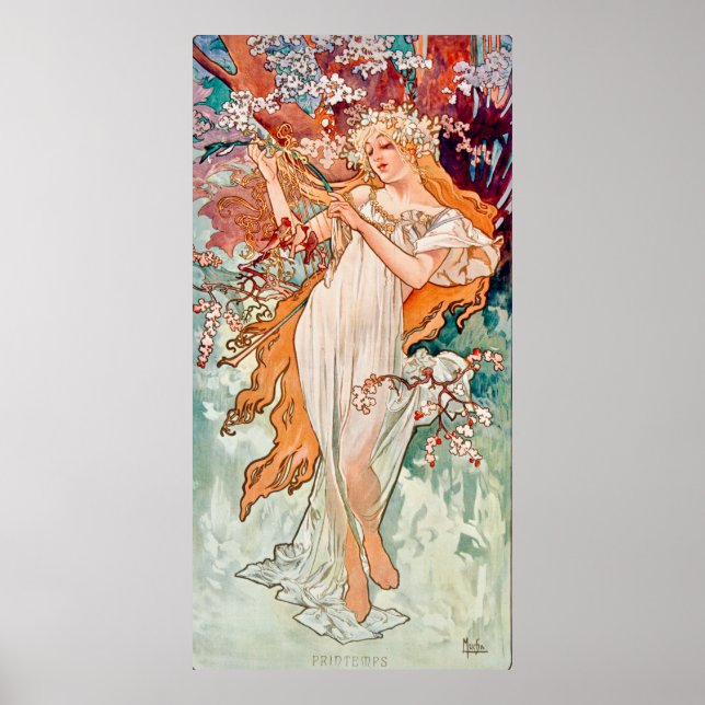 Vår Art Nouveau-målning av Alphonse Mucha Poster (Framsidan)