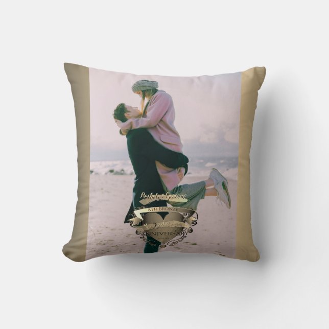 "Vår åttaårsdag för Bronze Bröllop"+Photo+Heart Kudde (Framsida)