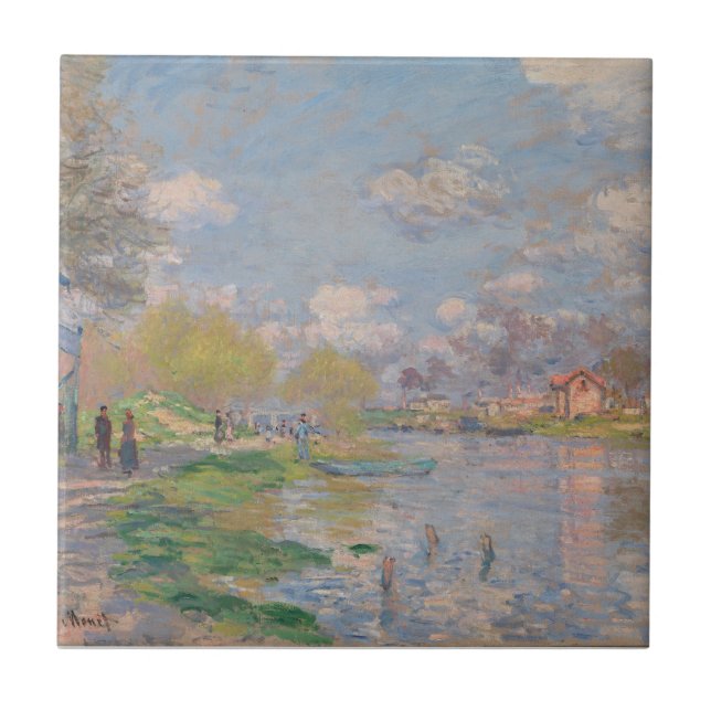 Vår av Seine av Monet Impressionist Kakelplatta (Framsidan)