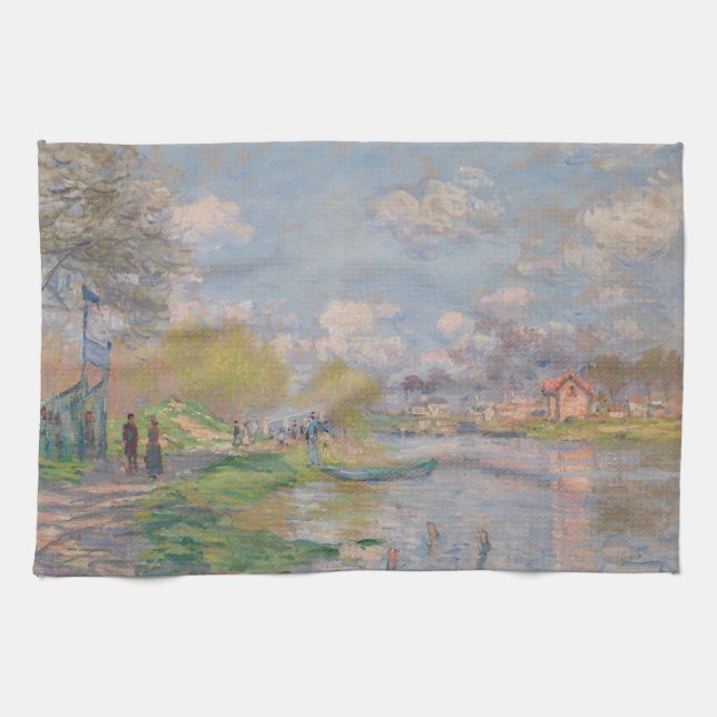 Vår av Seine av Monet Impressionist Kökshandduk (Horisontell)