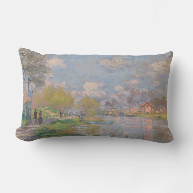 Vår av Seine av Monet Impressionist Lumbarkudde (Framsida)