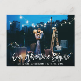 Vår Äventyr Börjar Brush Script Bröllop Tack Vykort