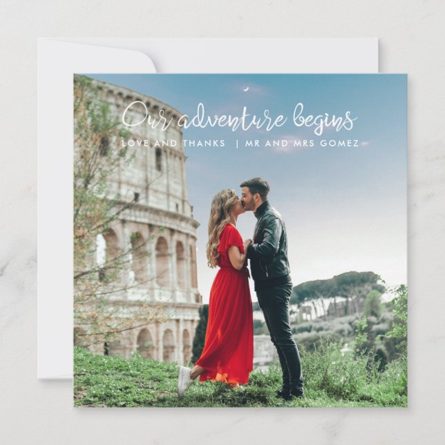 Vår Äventyr börjar Honeymoon Bröllop Tack (Framsida)