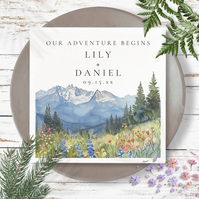 Vår äventyrsberg vildblomma bröllop pappersservett (Our Adventure Mountain Wildflower Wedding Napkins)
