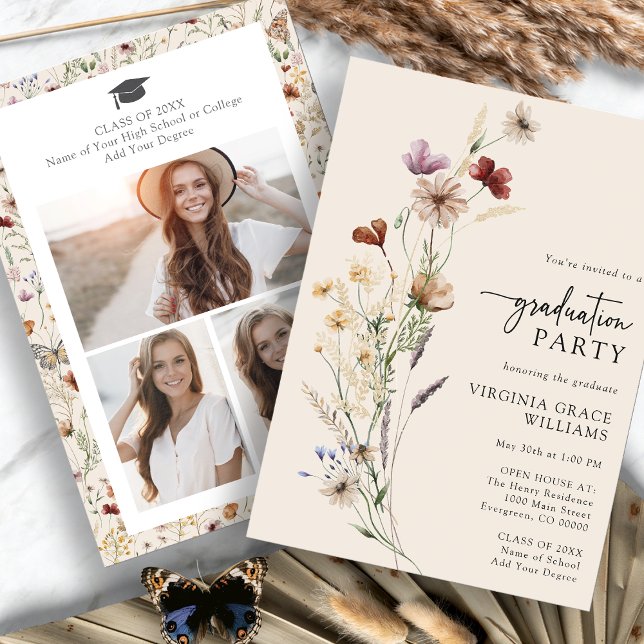 Vår Avslutningsfest Inbjudan (Boho Spring Watercolor Floral Graduation Party Invitation by Painted Paperie
)