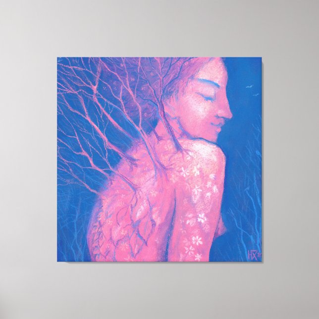 Vår Awakening Dryad Fantasy Girl Magic Forest Canvastryck (Framsida)