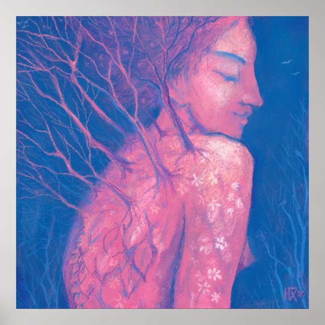 Vår Awakening Dryad Fantasy Girl Magic Forest Poster (Framsidan)