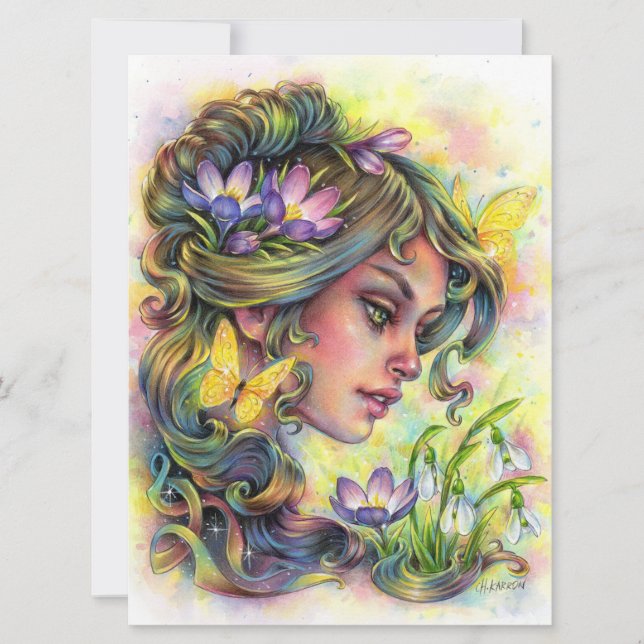 Vår Awakening Fae Fower Fantasy Woman Art Card (Framsida)