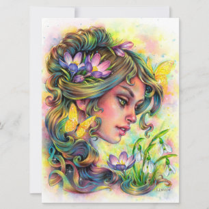 Vår Awakening Fae Fower Fantasy Woman Art Card