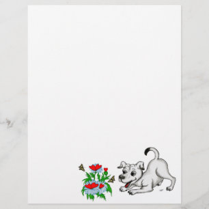Vår Awakening, valp med blommor och fjäril Brevhuvud