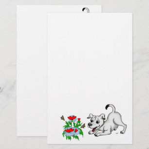 Vår Awakening, valp med blommor och fjäril Brevpapper