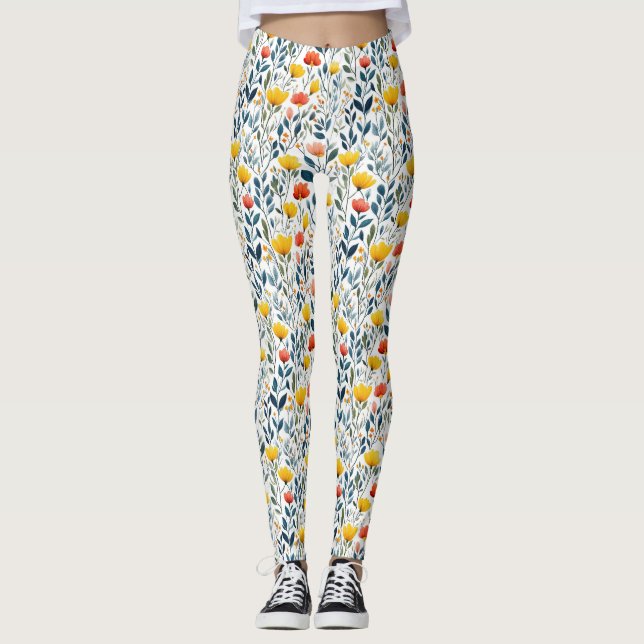 Vår Awakening: Whimsical Blommönster Leggings (Framsida)
