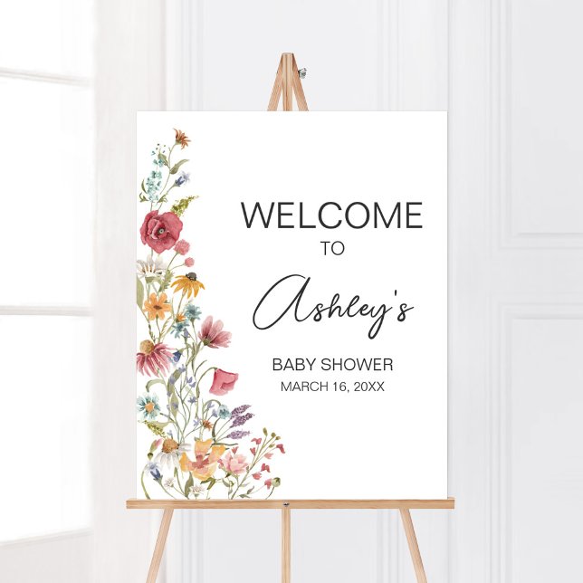 Vår Baby i Bloom Baby Shower Välkommen Poster (Boho Wildflower Baby Shower Welcome Sign)