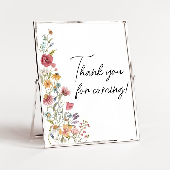 Vår Baby i Bloom Tack för att du kom Poster (Boho Wildflower Baby Shower  Thank you for Coming Sign)