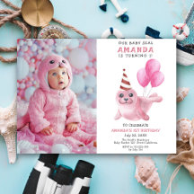 Vår baby säl 1-års födelsedag rosa tjej fest