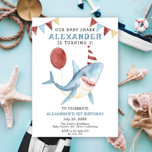 Vår Baby Shark 1-årsdag Under Havet Inbjudningar