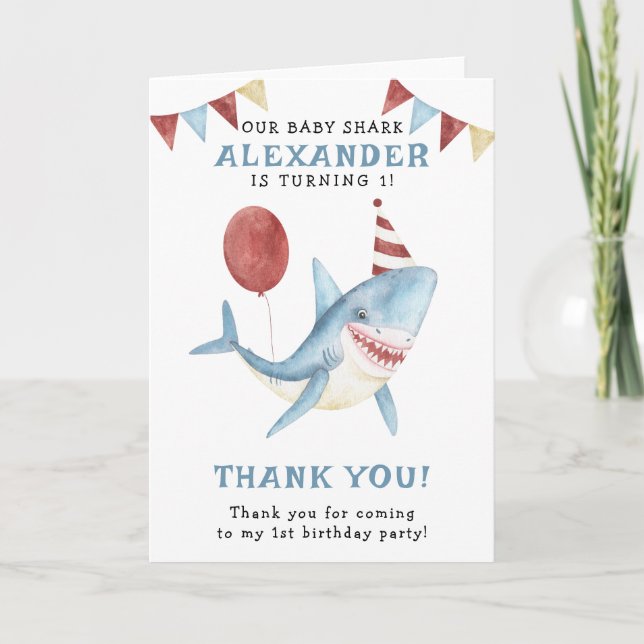 Vår Baby Shark 1-årsdag Under Havet Tack Kort (Framsida)