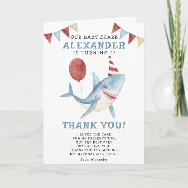 Vår Baby Shark 1-årsdag Under Havet Tack Kort (Framsida)