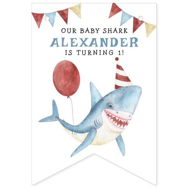 Vår Baby Shark 1-årsdag Under Havet Vimplar (Första flaggan)