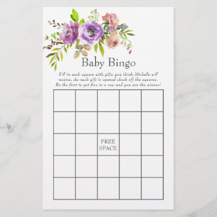 Vår Baby Shower Bingo, Blommigt med vattenfärg