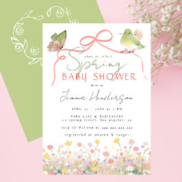 Vår Baby Shower Grön Rosa Blommig Flick Shower Inbjudningar