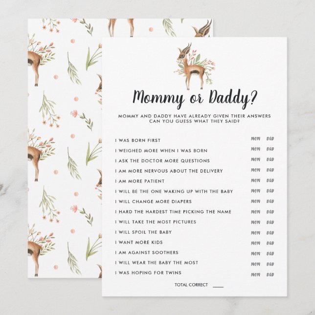 Vår Baby Shower | Mamma- eller pappa-spel Inbjudningar (Fram/baksida)