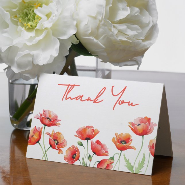 Vår Baby Shower på vallmo Flower Orange Tack Kort (Poppy Flower Orange Spring Baby Shower Thank You Card
)