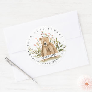 Vår Baby Shower Skogsadressetikett Runt Klistermärke