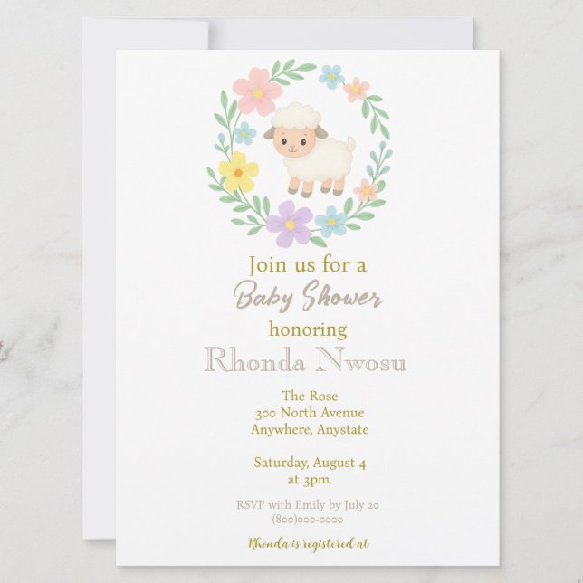 Vår babylampa på insidan av Blommigten Utandning Inbjudningar (Framsida)