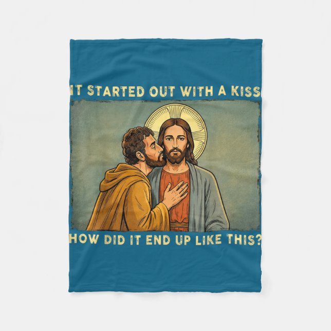 Var bara en kyss jesus &amp; judas meme rolig fleecefilt (Framsidan)