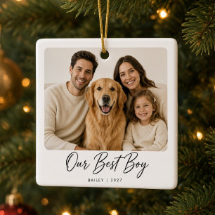 Vår bästa pojke Personlig familj hund foto Julgransprydnad Keramik