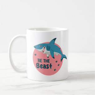 Var Beasten Kawaii Lycklig Blue Shark på Rosa Kaffemugg
