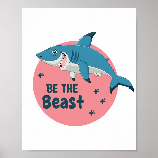 Var Beasten Kawaii Lycklig Blue Shark på Rosa Poster (Framsidan)