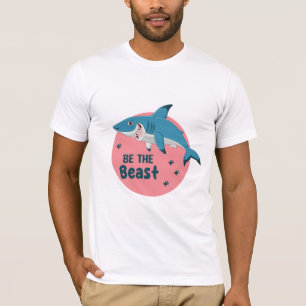 Var Beasten Kawaii Lycklig Blue Shark på Rosa T Shirt