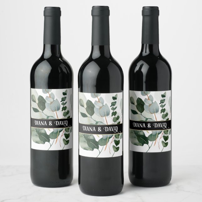 VÅR BEAUTY BOTANICAL GREENERY Bröllop Par Vinflaska Etikett (Flaskor)