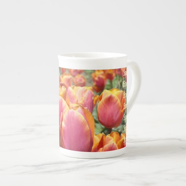 Vår Benporcelain Koppar Tulpan Blommor Benporslin Mugg (Framsida höger)