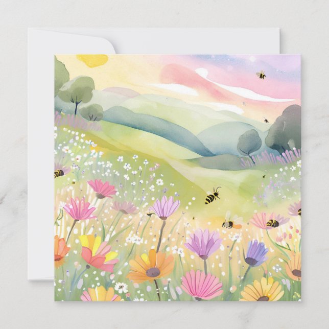 Vår Bes Flower Fält | Blommigt Färgbelagd natur Kort (Framsida)