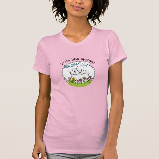 Vår Bichon Frise Hund with Flowers - Cute T Shirt (Framsida)