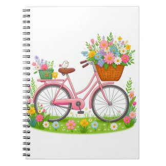 Vår Bicycle with Flowers and Bird Anteckningsbok
