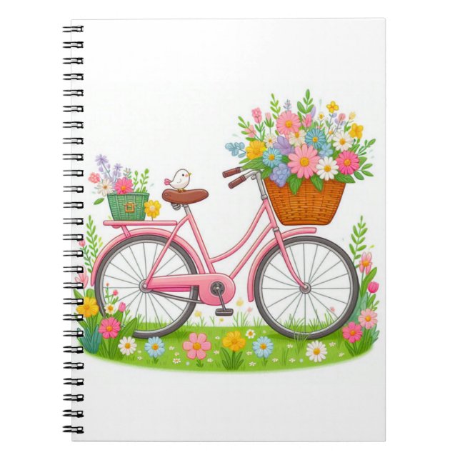 Vår Bicycle with Flowers and Bird Anteckningsbok (Framsidan)