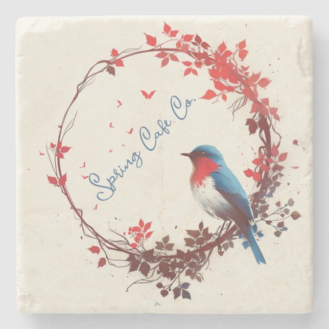 Vår Bird Blommigt Stenunderlägg (Framsidan)