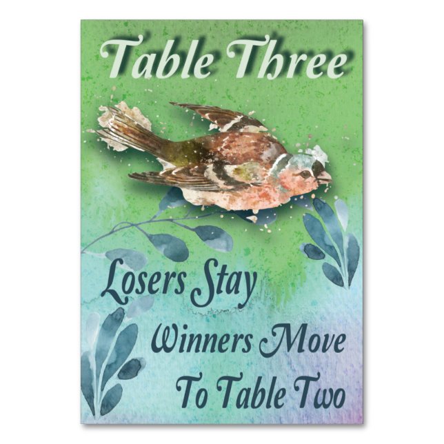 Vår Bird Bunco Bord Three Watercolor Bordsnummer (Framsidan)