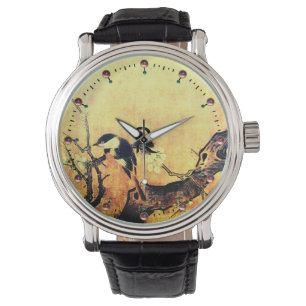 VÅR BIRD,FLOWER TRÄD Guld Gult Brown Monogram Armbandsur