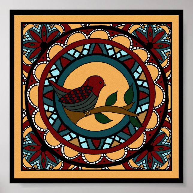 Vår Bird Mandala-print Poster (Framsidan)