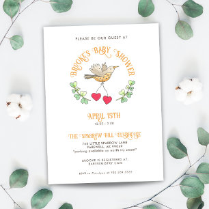 Vår Bird med Hearts Cute Baby Shower Inbjudningar