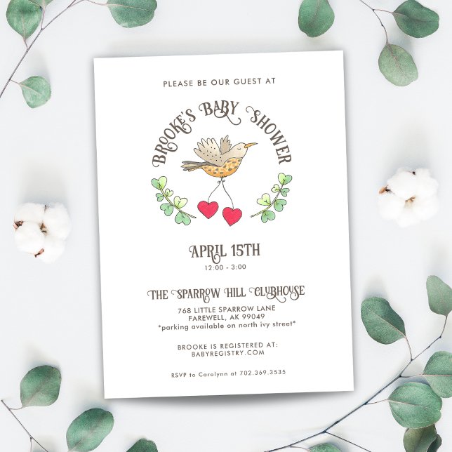 Vår Bird med Hearts Cute Baby Shower Inbjudningar (Skapare uppladdad)