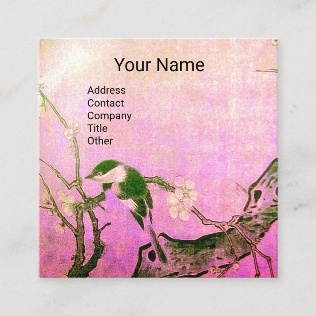 VÅR BIRD OCH FLOWER TRÄD MONOGRAM Rosa Brown Fyrkantigt Visitkort (Framsida)