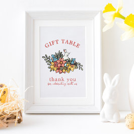 Vår Birds and Bunny Baby Shower Gift Bord Sign Poster