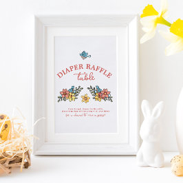 Vår Birds Baby Shower Diaper Raffle Bord Sign Poster